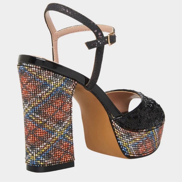 NWT Betsey Johnson ALAIA Black Plaid Sequin Heels - Picture 5 of 13